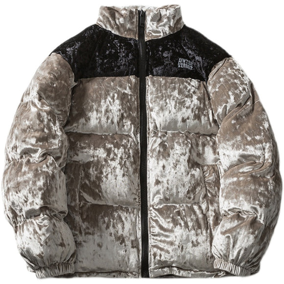 Chaqueta de Algodón Suelta con Cuello Contrastado y Terciopelo Grueso