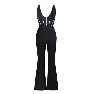 Jumpsuit Bandage Escotado con Espalda Descubierta y Diamantes - Image 7