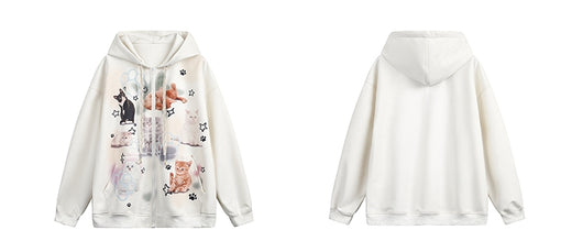 Sudadera con Capucha Retro Gato Adorable Estilo Americano - Image 9