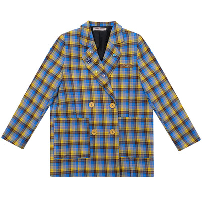 Blazer Casual para Mujer con Cuadros Azul y Amarillo - Image 10