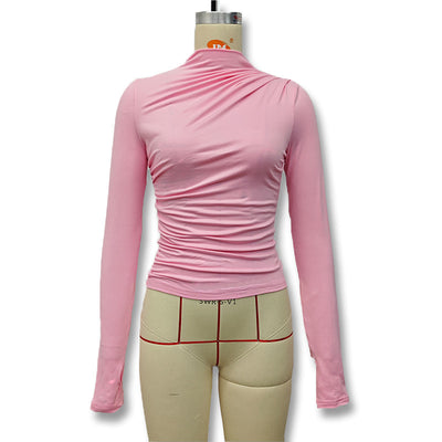 Blusa Cuello Alto Plisada Ajustada para Otoño e Invierno - Image 17