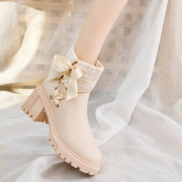 Botas Martin de Cuero Suave con Tacón Grueso - Primavera y Otoño