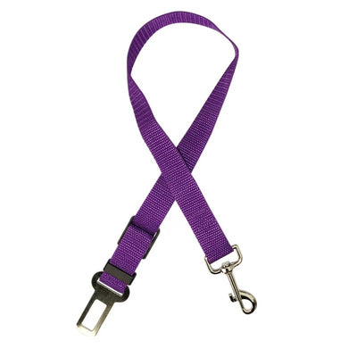 Pink adjustable dog car seat belt with a metal seatbelt buckle and a silver swivel snap hook. - Image 13