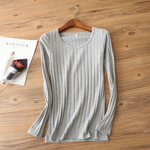 Blusa Básica de Algodón Puro con Mangas Largas para Mujer