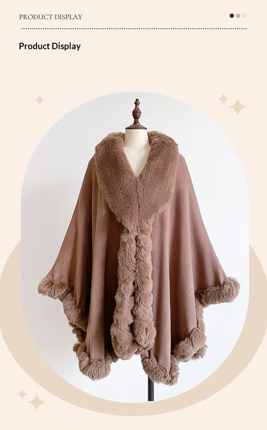 Capa Poncho Oversize con Cuello de Pelaje Irregular - Image 35