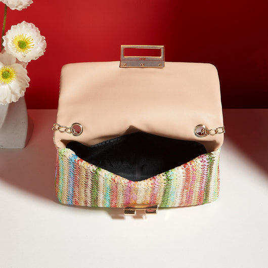 Bolsa Bandolera Cuadrada de Paja con Cierre de Candado - Image 4