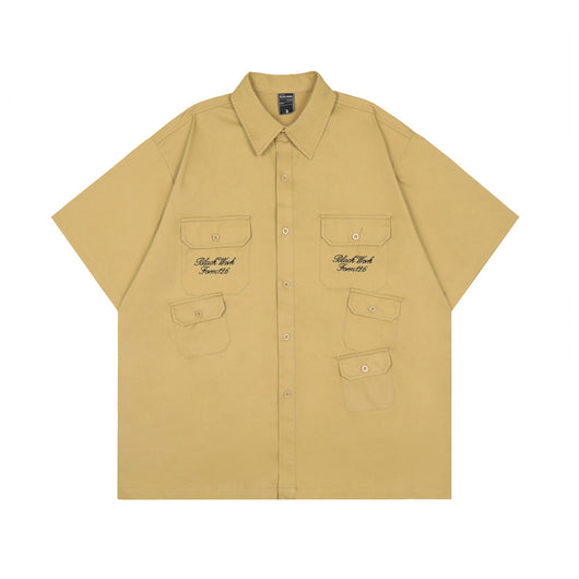 Camisa Manga Corta Hombre Verano Estilo Japonés Bordado Ángel Street - Image 9