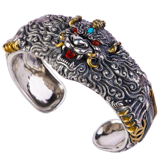 Pulsera Pixiu Vintage en Plata Esterlina 925 para Hombre