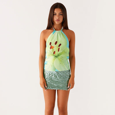 Top Halter Estampado sin Mangas y Espalda Descubierta - Image 23