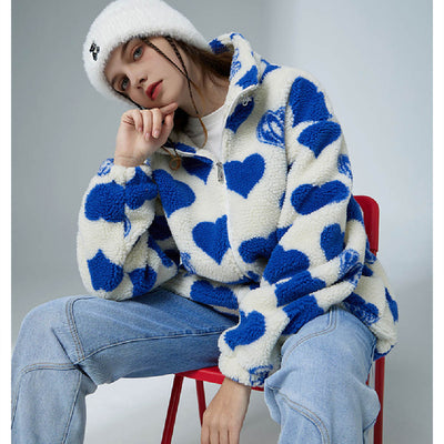 Chaqueta Sherpa con Corazones para Parejas - Estilo Casual y Trendy - Image 4