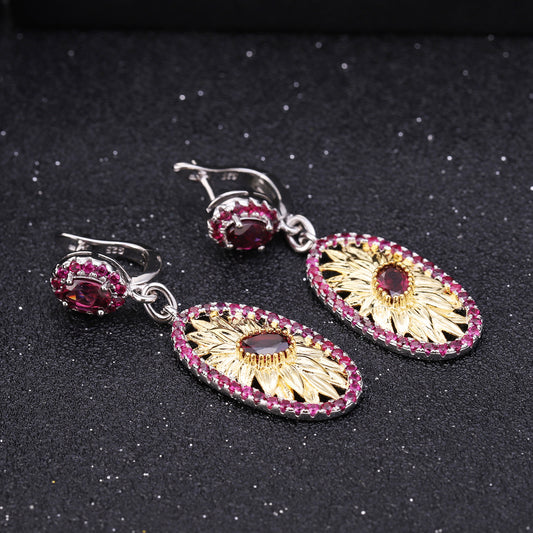 Aretes de Plata con Incrustaciones de Rosa