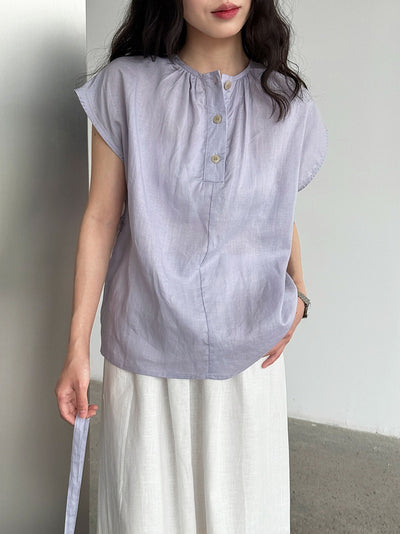Blusa Tencel Lino Cuello Redondo Ajustada para Mujer - Image 18