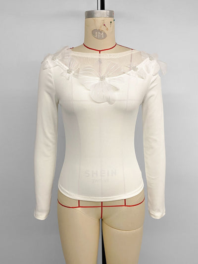 Blusa Elegante Slim Fit con Paneles de Malla Floral 3D - Image 18