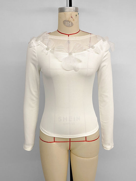 Blusa Elegante Slim Fit con Paneles de Malla Floral 3D - Image 18