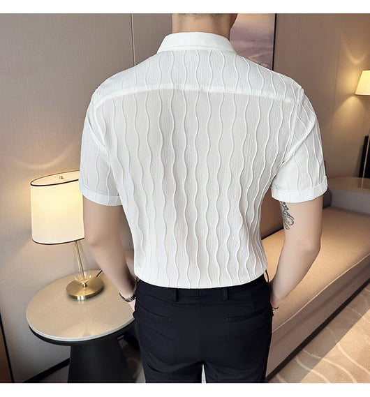 Camisa Manga Corta Slim Fit para Hombre con Patrón de Olas - Image 18