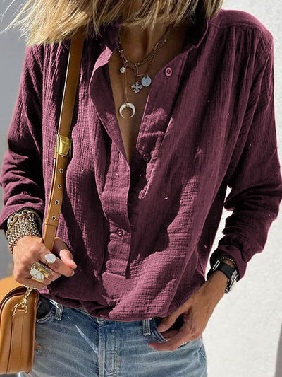 Camisa Suelta Retro de Algodón y Lino con Botones y Manga Larga - Image 14