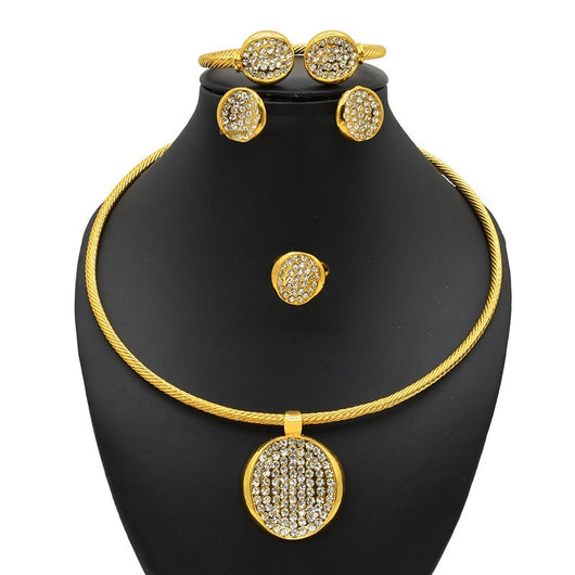 Women's four-piece jewelry set with matte gold teardrop links and white pearls, including a necklace, earrings, ring, and bracelet. - Image 5