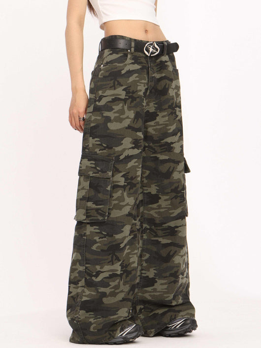 Pantalón Cargo Ancho Camuflaje Retro de Tiro Bajo - Image 12