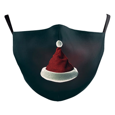 Black adult dust mask with a Christmas wreath design featuring Santa Claus in the center. - Image 4