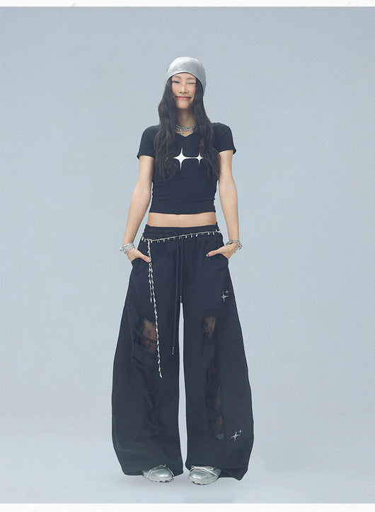 Pantalones Casuales Rotos con Parches Denim para Bailar - Image 33