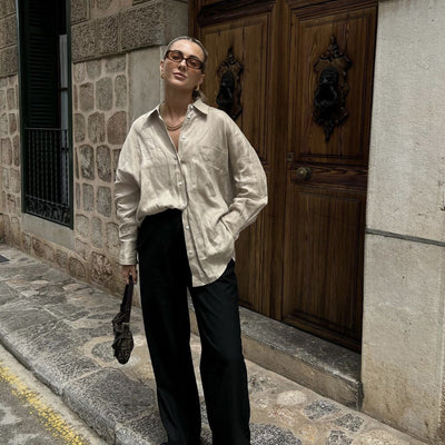 Camisa Lino Suelta Manga Larga Lazy