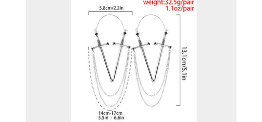Aretes Largos de Espada Exagerada con Borla Elegante - Image 11