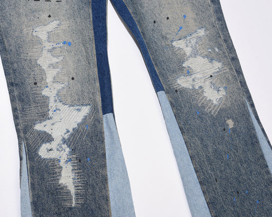 Jeans Casuales Desgastados con Efecto Salpicado de Agua - Image 7