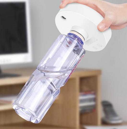 White round portable USB humidifier with a night light, single fog outlet, and two control buttons. - Image 13