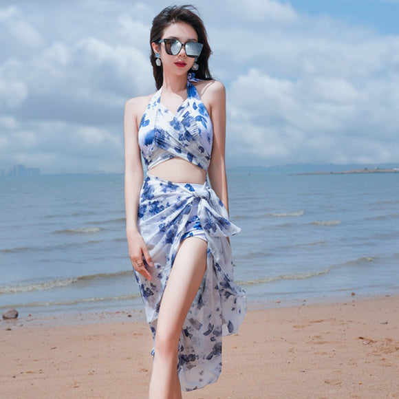 Bikini de Tres Piezas con Falda Elegante para Playa y Aguas Termales