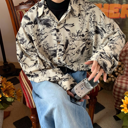 Camisa Vintage Estampada de Manga Larga Otoño - Image 4