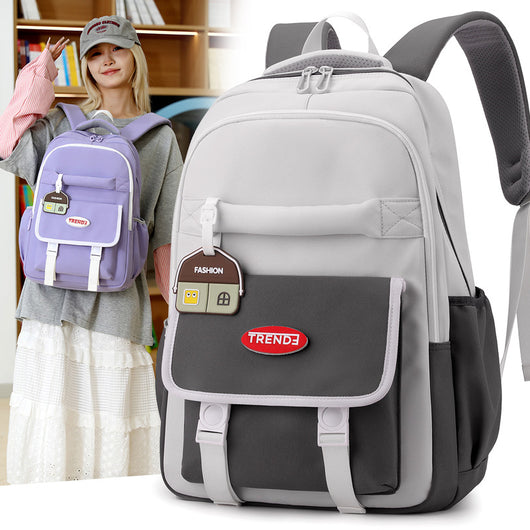 Mochila Escolar Niña Estilo Preppy Multicolor Ligera Doble Compartimento - Image 4