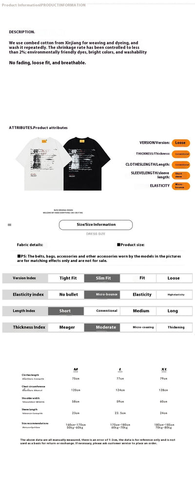 Camiseta Suelta Hip Hop Algodón Puro Estilo Retro Urbano para Hombre - Image 6