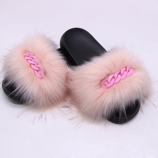 Pantuflas de Piel Sintética de Zorro con Cadena - Sandalias Peluche Cómodas