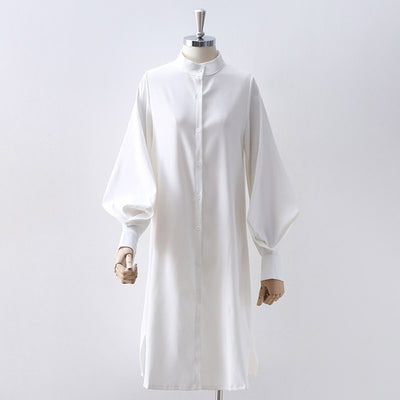 Vestido Camisero con Cuello Alto y Mangas Farol - Image 8