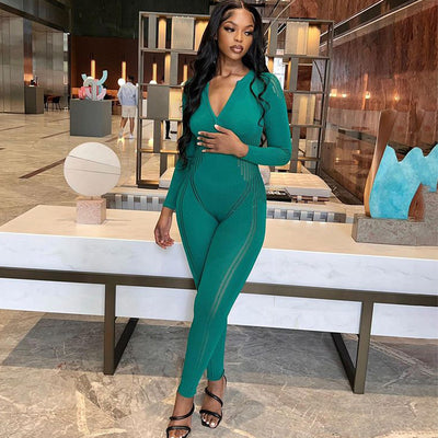Jumpsuit Tejido a Rayas de Manga Larga para Mujer - Versátil y Elegante - Image 9