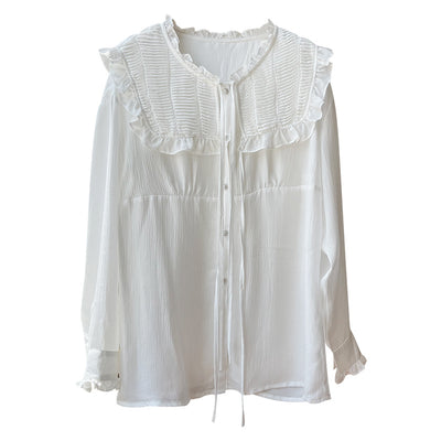 Blusa Tencel Coreana Mujer Primavera Blanco Francés Diseño Elegante - Image 5