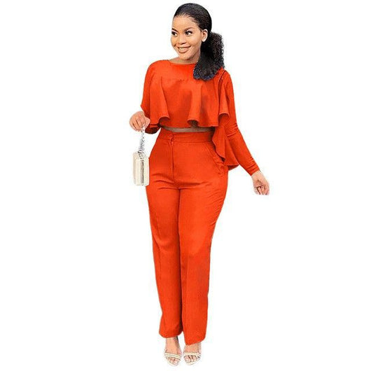 Conjunto de Dos Piezas: Blusa Hueca de Manga Larga y Pantalón Ancho de Cintura Alta - Image 4