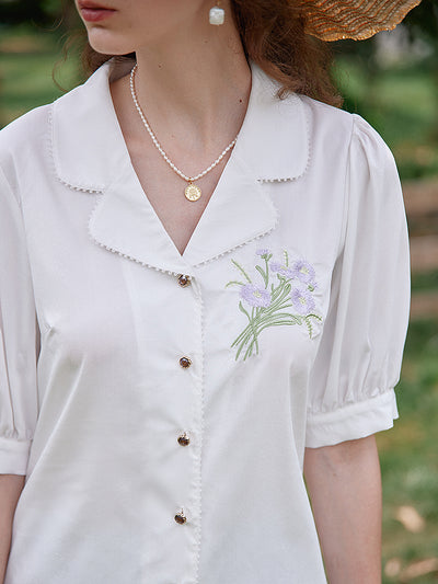 Blusa Modal Retro Francesa con Bordados para Mujer - Image 2