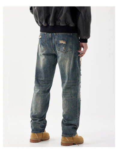 Pantalones Vaqueros Anchos Rotos con Detalles de Agujeros y Parches Personalizados para Hombre - Image 10