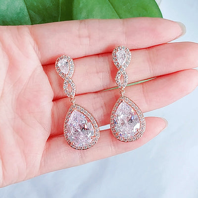 Aretes de Novia con Zirconia AAA Forma de Gota Banquete Nupcial - Image 8