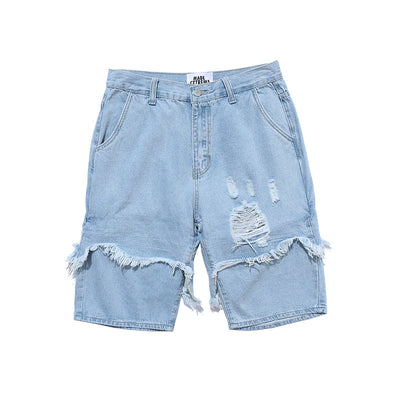 Shorts de Mezclilla Rotos Rectos para Hombre - Image 14