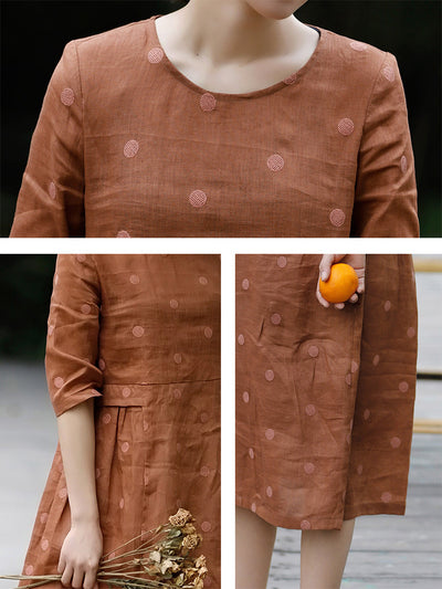 Vestido Swing de Lino y Algodón Bordado con Mangas Cortas - Estilo Literario de Viaje - Image 11
