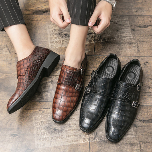 Zapatos de Cuero para Hombre Estilo Británico con Punta Cuadrada y Patrón Grabado