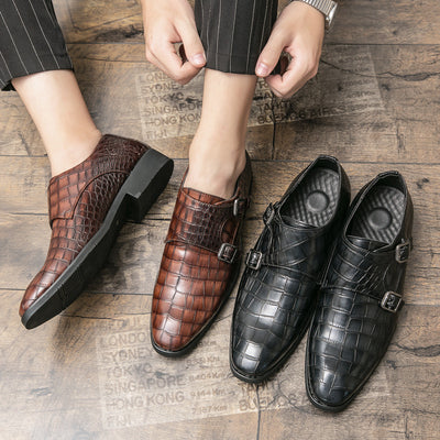 Zapatos de Cuero para Hombre Estilo Británico con Punta Cuadrada y Patrón Grabado