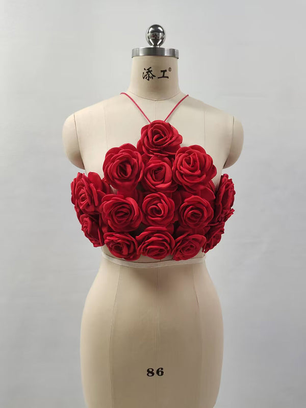 Top Halter Tejido con Rosas 3D y Tirantes Ajustables - Image 6