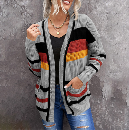 Chaqueta Suelta a Rayas con Manga Larga para Mujer - Image 7