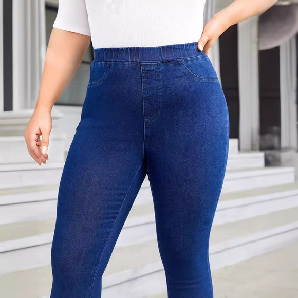 Pantalones Skinny Cortos Talla Grande con Cintura Elástica