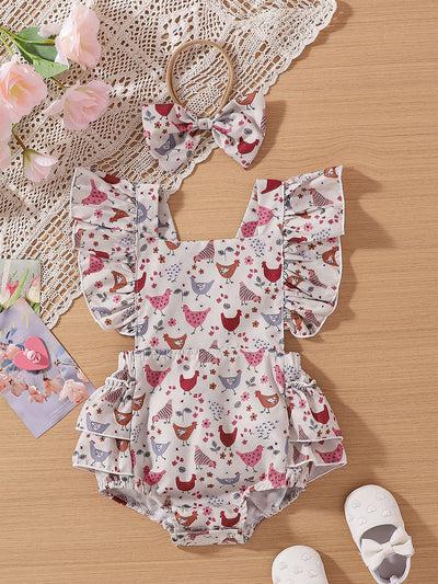 Vestido Infantil Pollo Cartoon con Mangas Volantes - Image 25