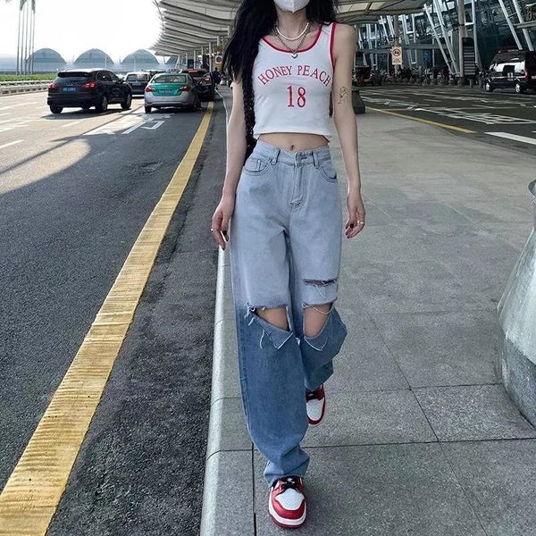 Jeans para Mujer con Rasgaduras Degradadas para Verano