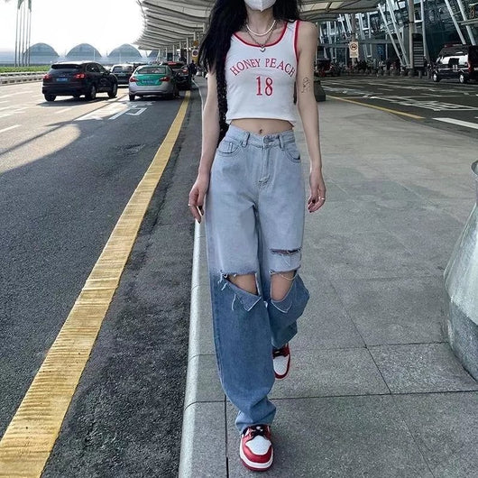 Jeans para Mujer con Rasgaduras Degradadas para Verano